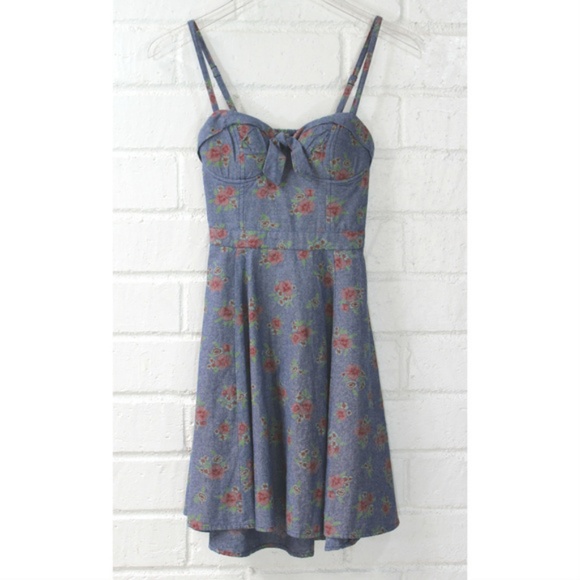 Jessica Simpson Dresses & Skirts - JESSICA SIMPSON DENIM BUSTIER FLORAL SKATER DRESS